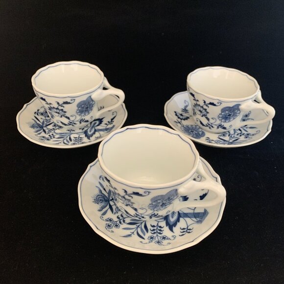 3 Blue Danube Porcelain Coffee Cups w/Saucers Japan Demitasse Rectangle Mark - Picture 1 of 10